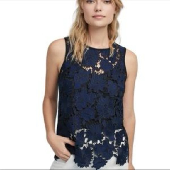 Anthropologie Postage Stamp Koria Blue Black Lace Sleeveless Top XS - Picture 8 of 8